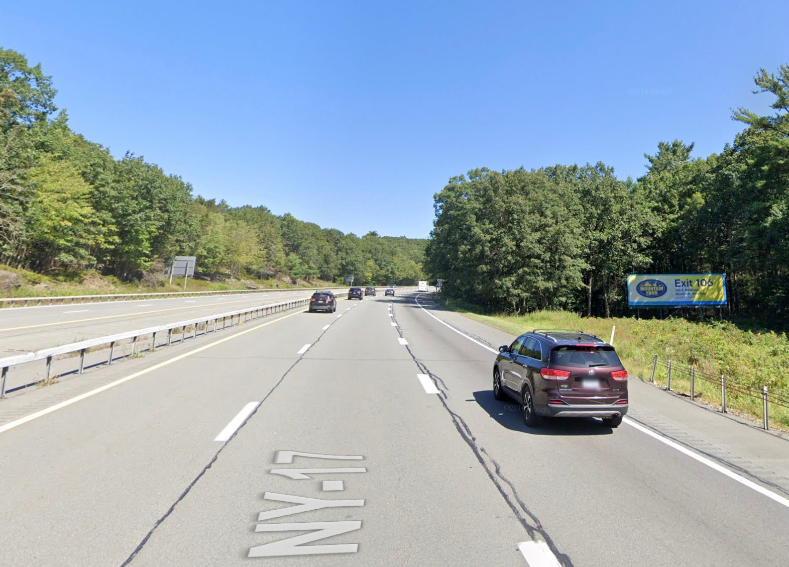 Just west of Exit 113, this board shows to drivers heading West from the Wurtsboro area, towards Rock Hill and Monticello Media