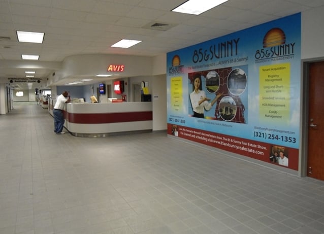 Prominent wall wrap in baggage claim seen by all domestic arrivals with checked luggage as well as meeters and greeters near the rental car counters. Media