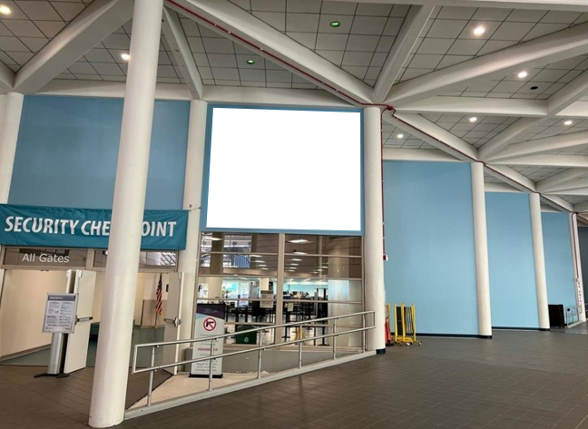 Prominent tension fabric display located in the lobby targeting departures entering TSA secuity checkpoint as well as domestic arrivals as they make their way to baggage claim and ground transportation. Media